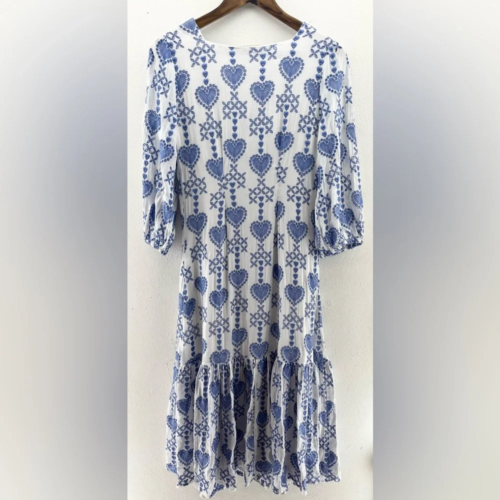 XS Johnny Was Jade Beau Eyelet Button-Down Tiered Midi Dress Boho Chic - Picture 7 of 8